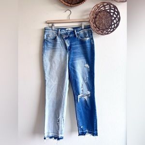 Flying monkey jeans destructed asymmetrical zipper